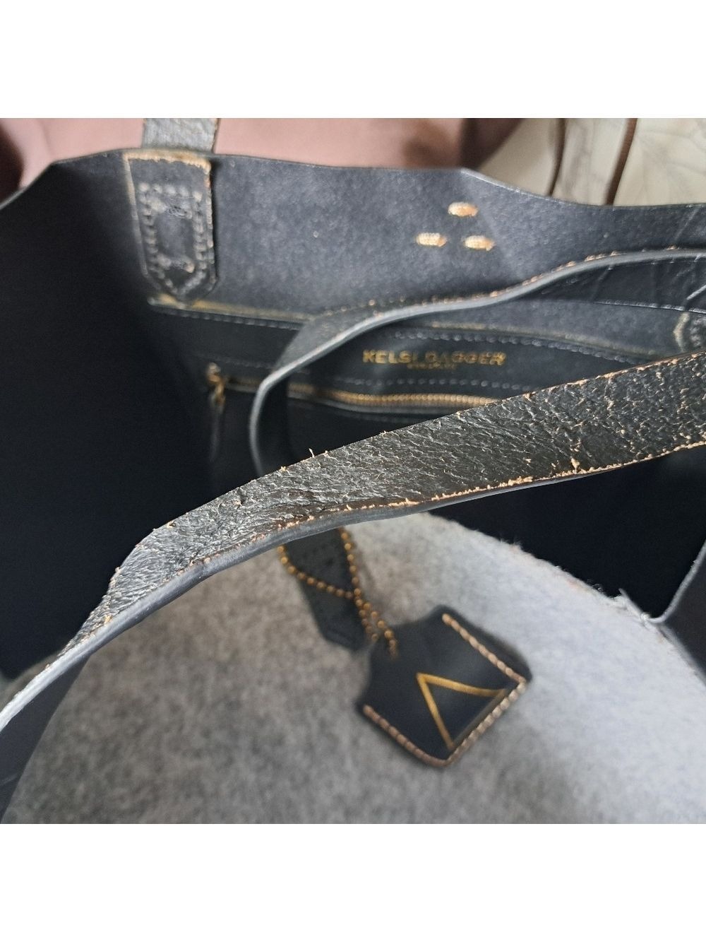 KELSI DAGGER leather felt large open tote grey black coastal shoulder bag used - Picture 15 of 16